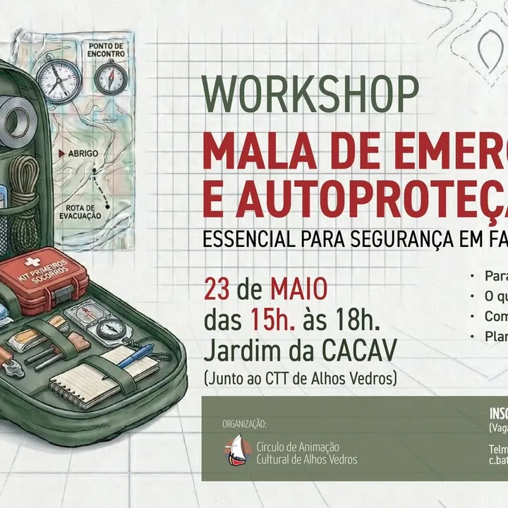 Cartaz do workshop Mala de Emergência e Plano Familiar